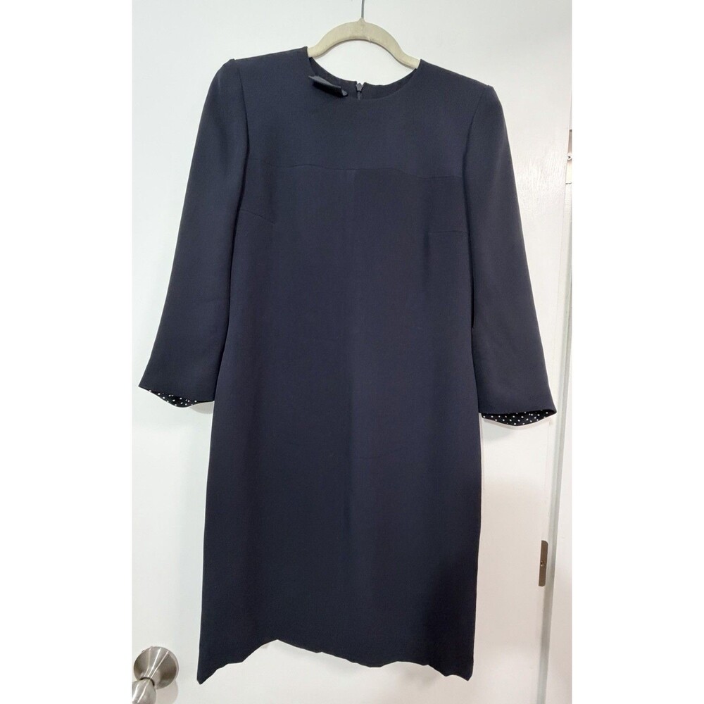 Akris 100% Silk Crepe Shift Dress with Polka Dot Fabirc Lining Size 6 Designer